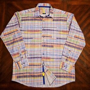 Luchiano Visconti Multi-Color Crisscross Print Men’s Dress Shirt – Size 2XL